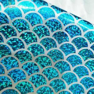 Tyg Bright Scale Mermaid Laser Fabric 150*50cm Elastic Spandex Tyg för klänning svans baddräkt Stage Cosplay Fantasy Cora DIY P230506