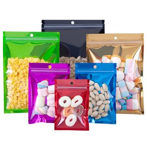 Sacchetto in alluminio Mylar in plastica trasparente con foro per appendere, chiusura lampo, riutilizzabile, snack, tacca, sacchetti per imballaggio