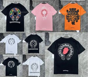 Herren-T-Shirts, klassische Herren-T-Shirts, Herz, hochwertige Marke, Rundhalsausschnitt, Chrom, kurze Ärmel, T-Shirts, CH-T-Shirts, Pullover, lässig, Hufeisen, Sanskrit-Designer