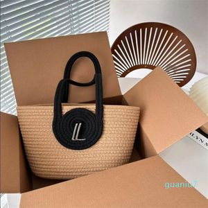 2023-Luxury designer Straw braid bucket bags shopping bags fashion women tote Lafiaes woven beach bag high quality handbag drawstring Inner pocket