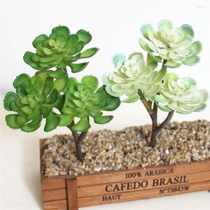 Decorative Flowers 1x 3Heads Artificial Succulent Plants Mini Lotu Tree Indoor Bonsai Grass 7inch Height