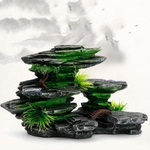 Decorations 1PC Emulation Rockery Resin Craft Moss Tree House Mountain View Potting Home Decor Fish Tank Landscap Ornament Aquarium Supplies