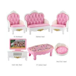 Kawaii 33 artiklar / Lot Kids Toys Miniature Dollhouse Accessories Living Bedroom Badrum Köksmöbler för Barbie 5.5 '' Baby