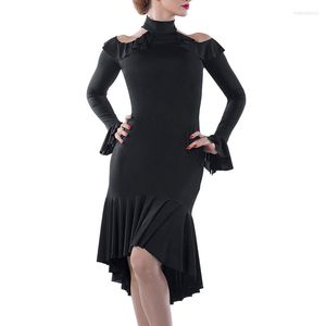 Scene Wear Latin Dance Dress Women Sexig Waltz Tang Performance Dresses Long Sleeve Split Ballroom Dancing Customized DL3513