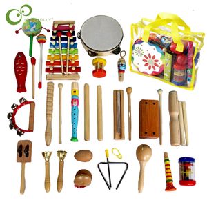 Trummor Percussion Toddler Musikinstrument Träutbildningsförskolleksak för barn Baby Instrument Toys Set 230506