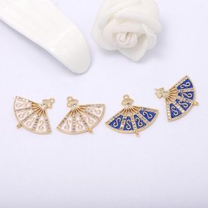 Charms Meibeads 2st/Lot Copper Plated Inlaid Crystal Fan Ear Accessories Dubbel hängande beslag för smycken DIY -prydnad