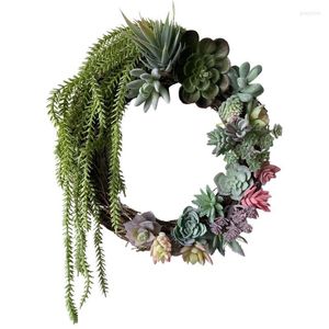 Dekorativa blommor Konstgjorda växt Succulents Green Garland Dörrvägg hängande krans ratten Hoop för bröllopsbakgrundsdekoration