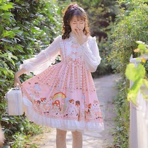 Lässige Kleider Prinzessin Party Sweet Lolita Dress Vintage Lace Bowknot High Waist Cute Printing Kawaii Loli Cosplay Gothic Jsk