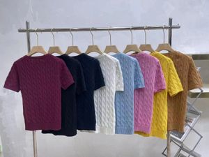 여자 T 셔츠 브랜드 Ral Lauren 100면 승무원 케이블 여성 스웨터 짧은 슬리브와 럭셔리 레이디 230506