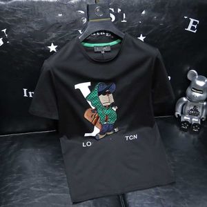 Lousi 23 verão novo masculino bordado manga curta camiseta masculina em torno do pescoço camiseta juventude