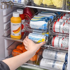Organization Cans Beverage Storage Box Plastic Refrigerator Double Layer Automatic Rolloff Beer Soda Transparent Organizer Kitchen Accessory