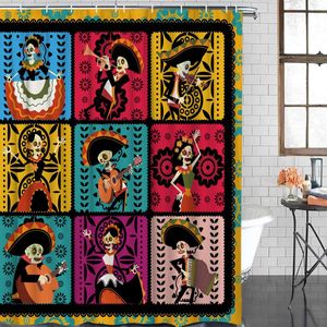Curtains Halloween and The Day of The Dead PaperCut Art Patterns Cloth Fabric Bathroom Decor