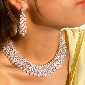 Pendant Necklaces CWWZircons Luxury Chunky Full Cubic Zirconia Paved Dinner Party Bridal Wedding Choker Big Necklace Jewelry Sets for Women T644 230506