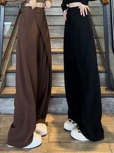 Calças femininas s perna larga cintura alta mulheres assimétricas projetadas chique solto lazer escritório senhoras calças femininas chegadas coreanas primavera 230506
