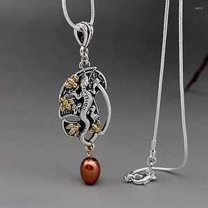 Pendant Necklaces Antique Pearl Animal Necklace Retro Two Color Thai Silver Gecko And Bee For Women Men Fashion Jewelry Gift