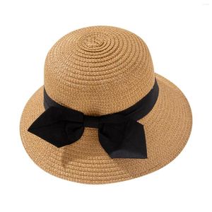 Breite Krempelnhüte 2023 Sommer Frauen Sonne Hut Anti UV weibliche Outdoor Strohhalm handgefertigter schattenhalter Strand Sunhat Bogen Ribbon Panama Eimer Cap Cappe