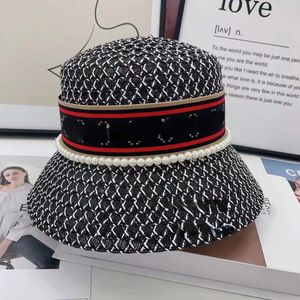 Ny Elegant Letter Bucket Fisherman Straw Hat Female Spring Travel Sunshade Japanese-Style och Internet-Famous Black and White Sun Protection Hats