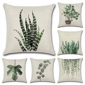 Almofada travesseiro decorativo folhas verdes case de estilo simples case de linho de linho de algodão Cojines fundada 45x45 230505