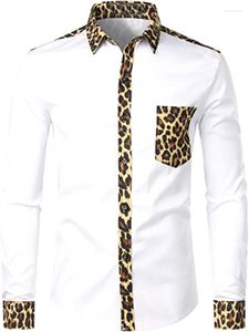 Camisas casuais masculinas Tops de camiseta masculina estampa de leopardo 2023 Camisa de lapela longa de manga longa Branca de alta qualidade confortável