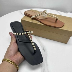 Slippers European and American 2023 FashionNew Pearl Flat Flip Flop Woman women's slippers Joker sandals