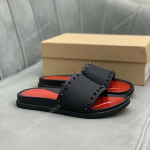 Mens Designer Slipper Red Flat Slide Spike Mule Black Platform Sandal Pool Studs Sliders Summer Beach House Flip Flops Rubber Sole