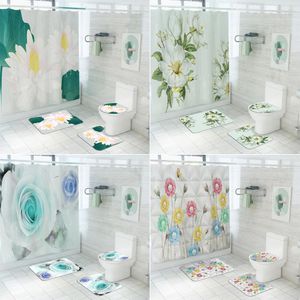 Curtains High Quality Small Fresh Shower Curtains White Flowers Print Bathroom Curtain Anti Slip Pedestal Rug Lid Toilet Cover Bath Mat