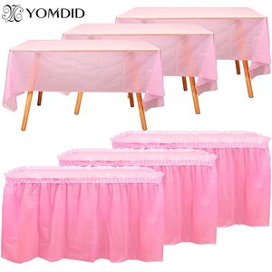 Table Skirt YOMDID Disposable Table Skirt Plastic Party 6 colors 75x430cm Table Cover for Happy Birthday Party Wedding Festival Decoration 230506