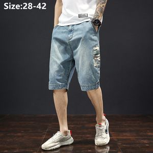 Men's Shorts Denim Shorts Summer Men Casual Loose Plus Size 42 40 38 Knee Length Fit Boy Teenager Jeans Male Stretched Big Half Trousers 230506