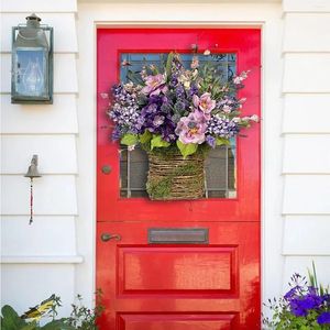 装飾的な花人工野生の花吊りバスケット装飾品ラベンダーガーランドバスケットギフトポーチファームハウスの家の装飾