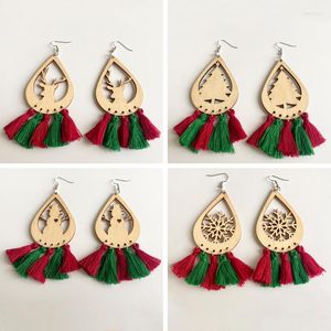 Dangle Earrings Red Cotton Fringe Tassel SnowflakeLkクリスマスツリー木製の切り抜き中空の女性トレンディギフト