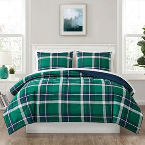 Bedding sets Mainstays Green and Navy Plaid 7-Piece Bed in a Bag Comforter Bedding Set 230506