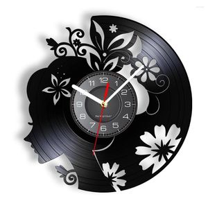 Wall Clocks Girl With Floral Hair Art Beautiful Lady Clock Home Decor Watch Fashion Flowers Record