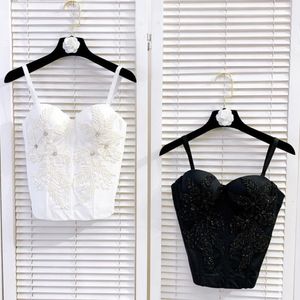 キャミソールタンクファッションアウターウェアキャミソール女性コルセットブラジャー刺繍ビーズダイヤモンドソリッドカラークロップドトップY945 230506