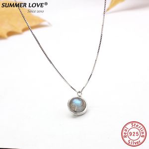 Pendant Necklaces Genuine 925 Sterling Silver Choker Labradorite Pendant Necklace For Women Fine Jewelry Nature Gemstone Choker bijoux femme 230506