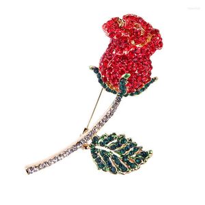 Brooches Fashion Flower Brooch Pin Rhinestone Red Rose For Women Men Suit Bride Crystal Jewelry Clothes Accessories Pins Gifts
