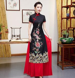 Etniska kläder plus storlek kvinnor aodai qipao kinesisk traditionell broderi blomma vintage cheongsam nyhet formell klänning