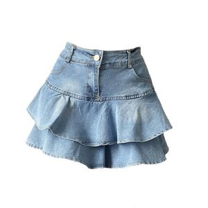 Skirts Women Summer Retro Denim Shorts Skirt Streetwear Ladies Skirts Jeans Casual All Match Elastic Ball Gown Saia Female Gozbkf 230506