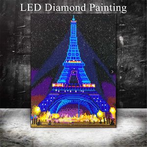 Stitch ny ankomst 5d LED -ljus diamantmålning tornmönster diy diamant mosaik med ram diamant broderi full rund borr