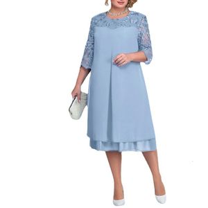 Plus size Dresses Spring Summer Patchwork Elegant Fashion Plus Size Dress Women Three Quarter Lace Sleeves Chic Vestidos Oversized Female Clothes 230506