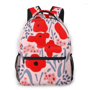 Zaino WHEREISART Borsa a tracolla da donna floreale rossa per ragazze adolescenti Poppies Large Bagpack Ladies School Drop 2023