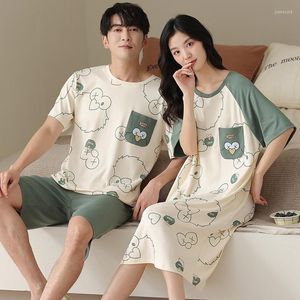 Pigiama da uomo 2023 Coppia estiva Pigiama in cotone a maniche corte Set per uomo Abito simpatico cartone animato Pigiama Homewear Abito da notte per donna