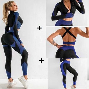 Women's Tracksuits Seamless Gym Sets Sport Outfit For Woman Yoga Set Tracksuit Workout Sportwear Fitness Bra Top Running Leggings Sports Suit P230506