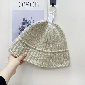 Berets Arrival Handmade Crochet Knitted Hat Winter Warm Women Solid Color Fashion Retro Thicken Casual Bucket Woman Panama