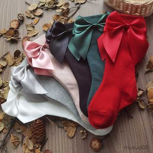 3 pezzi calzini per neonate autunno bambino grande fiocco al ginocchio alto lungo morbido carino bambini calzino di Natale cotone rosso neonato calzino per anni