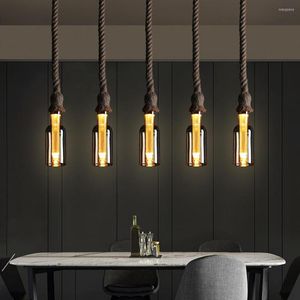 Kolye lambalar Retro 10W LED LED SADECE LAMP Yaratıcı Halat Cam Şişe Avize Restoran Bar Kafe Dekorasyon Işık Armatürleri