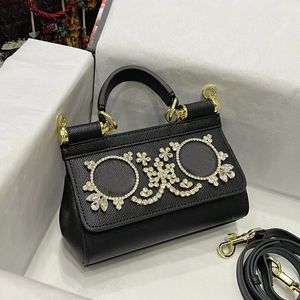 Designer Hand Bag Rhinestone Flowers Handbags Lady Crossbody Shoulder Bags Purse Luxury Tote Bags Tops Quality Cowhide Genuine Leather Long Strap Gold Hardware