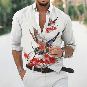 Men's Casual Shirts Hawaiian Floral Shirt For Men 3d Printed Bird Long Sleeve Blouse Beach Vacation Camisa Oversized 5xl Tops Tees Homme