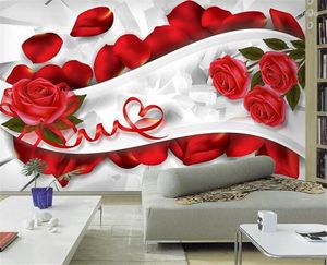 壁紙3D壁紙ベッドルームリビングルーム飾られたテレビ背景壁バラの花びらの壁の壁3 d
