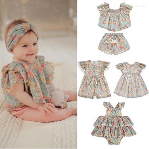 Mädchen Kleider Mädchen Kleidung Sommer Marke Designer Kleinkind Blume Geboren Baby Strampler Prinzessin Pfirsich Kinder Outfit Sets Kinder