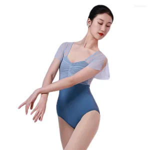 Stage Wear Ballet Leotard para roupas femininas Roupas de exercícios Ruffled 20d Mesh Small Sleeves Frossics Ginástica Trajes de bailarina